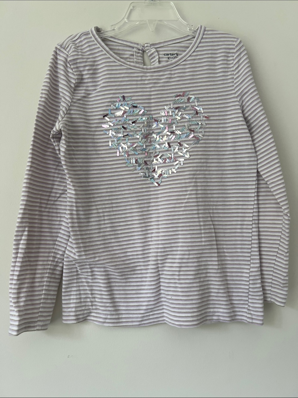 Carter's Lavender and White Striped Long-Sleeve Top with Sequin Heart